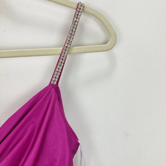 XSCAPE Rhinestone Strap Ruched Seam Sleeveless Gown Pink Formal Stretch US 2 NWT - Picture 10 of 16